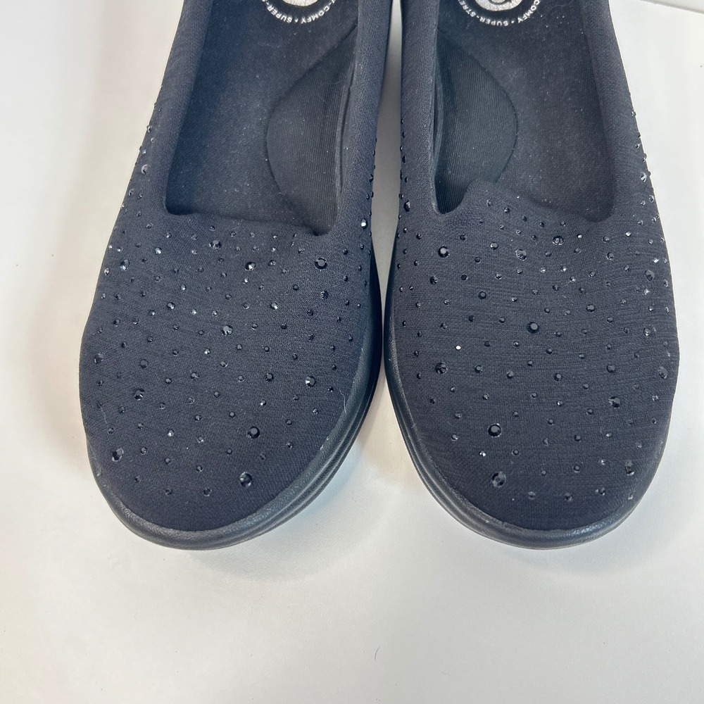 Bzees Comfort Poppyseed Slip On Loafer 6.5 Black Rhinestone Washable Minimalist - Picture 3 of 10